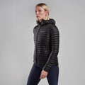 Black Montane Women's Anti-Freeze Lite Hooded Down Jacket Model Front