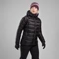 Black Montane Women's Anti-Freeze XT Hooded Down Jacket Model Front