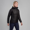 Black Montane Women's Anti-Freeze Hooded Down Jacket Model Front