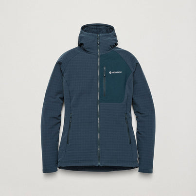 Eclipse Blue Montane Women's Dura Hooded Fleece Jacket Front FDURHECL