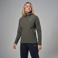 Moss Montane Women's Dura XT Hooded Fleece Jacket Model Front FDXTHMOS
