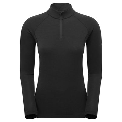 Black Montane Women's Malli Long Sleeve Zip Merino T-Shirt Front