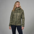 Caper Montane Women's Prism Hooded Insulated Jacket Model Front FPRJHCAP