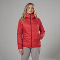Hot Chilli Red Montane Women's Prism Hooded Insulated Jacket Model Front FPRJHHOT