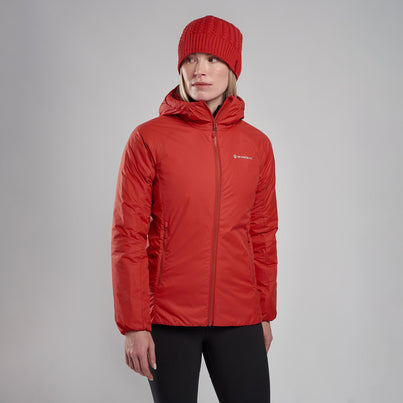 Saffron Red Montane Women's Respond Hooded Insulated Jacket Front
