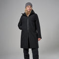 Black Montane Women's Spirit Long Insulated Waterproof Jacket Model Front FSLIJBLA