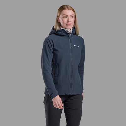 Eclipse Blue Montane Women's Tenacity Hooded Softshell Jacket Front