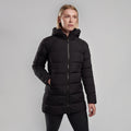 Black Montane Women's Tundra Hooded Down Jacket Model Front