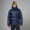 Eclipse Blue Montane Men's Apex 900 Hooded Down Jacket Model Front MAP9HECL