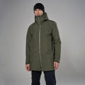 Moss Montane Men's Spirit Long Insulated Waterproof Jacket Model Front MSLIJMOS