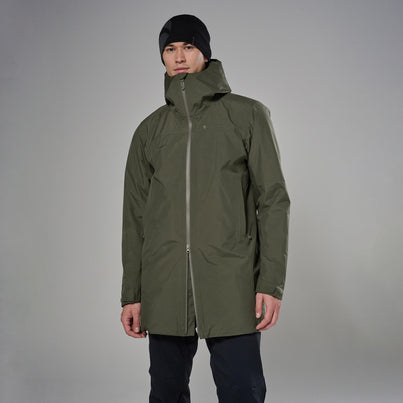 Moss Montane Men's Spirit Long Insulated Waterproof Jacket Front MSLIJMOS