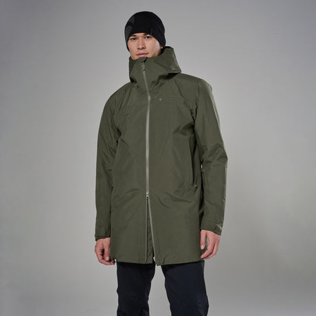 Moss Montane Men's Spirit Long Insulated Waterproof Jacket Front MSLIJMOS